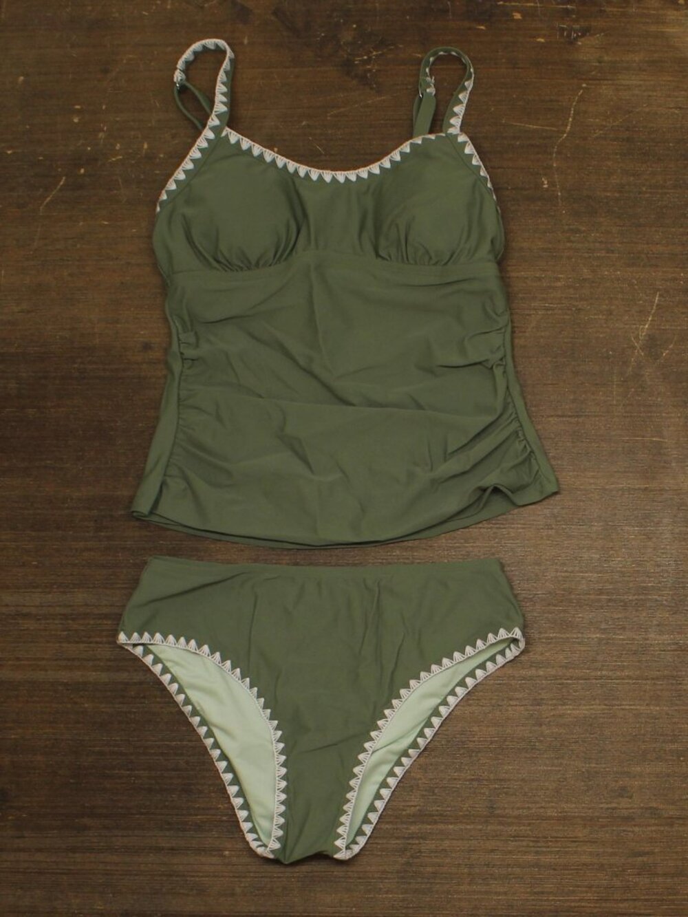 Cupshe Green Scoop Neck Shell Stitch Ruched Tankini Swim Top Bottom S Sz S